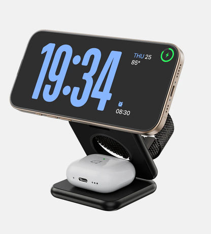 TALOFO Qi2 Certified 3-in-1 MagSafe Foldable Charging Stand - Black
