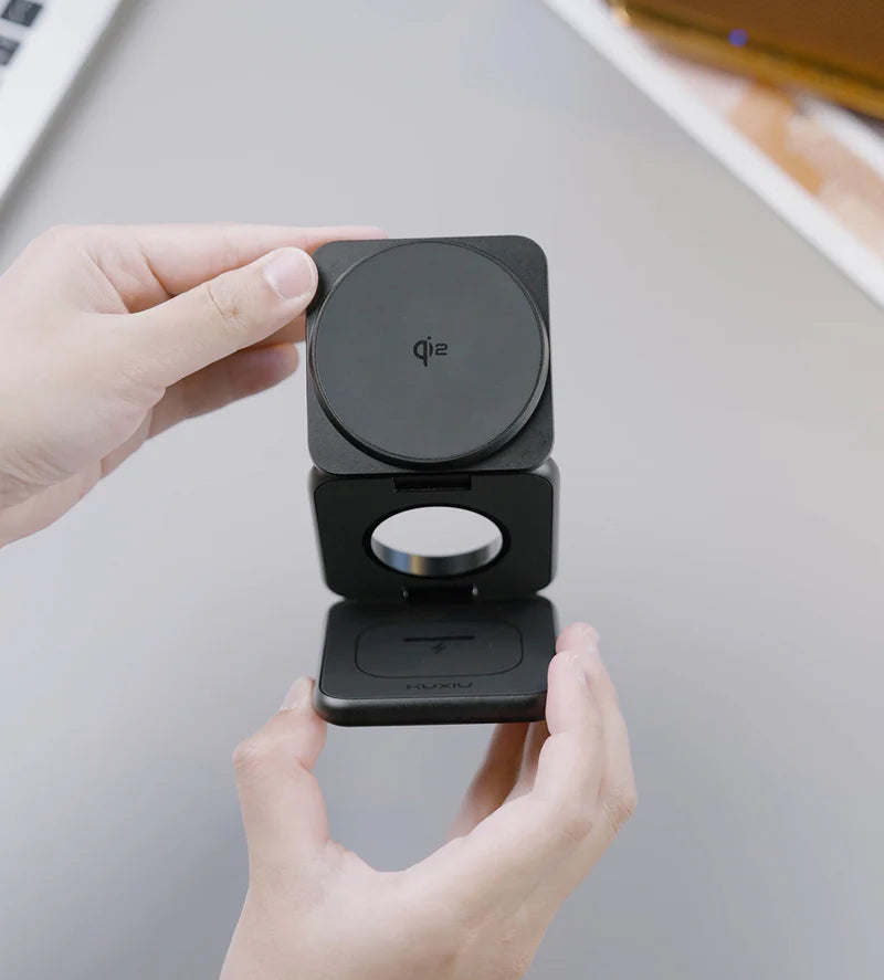 TALOFO Qi2 Certified 3-in-1 MagSafe Foldable Charging Stand - Black