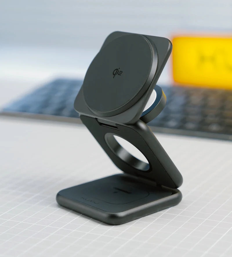 TALOFO Qi2 Certified 3-in-1 MagSafe Foldable Charging Stand - Black