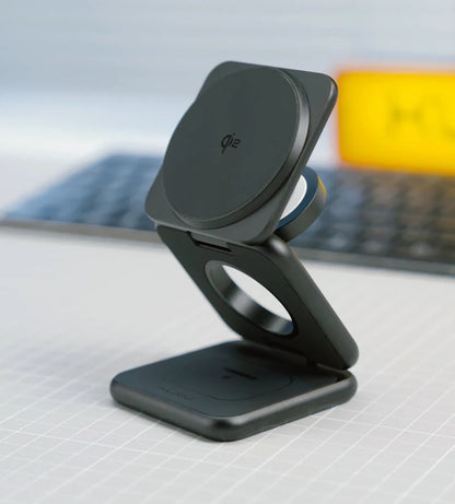 TALOFO Qi2 Certified 3-in-1 MagSafe Foldable Charging Stand - Black